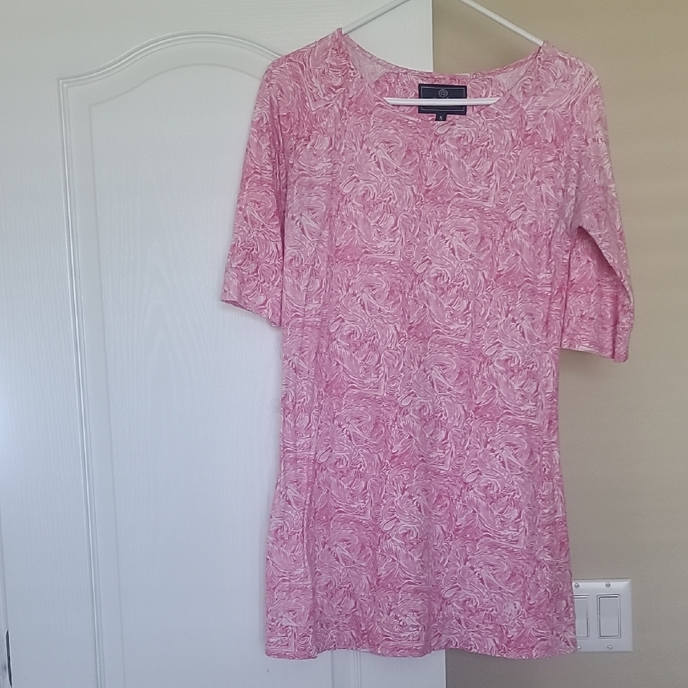 Lauren James Pink and White 3/4 Sleeve Dress